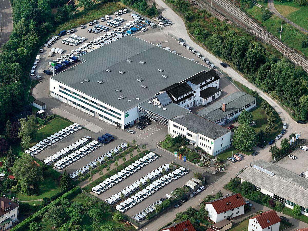 Picture from above of the administration building in Gaildorf